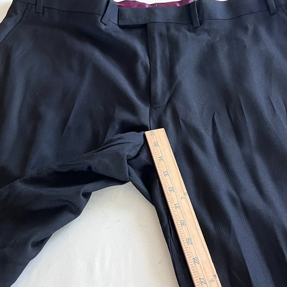 Sean John Suit Coat Pants 2 pc 48L 42W Black Stretch Raw Hem Legs Altered Wide
